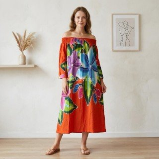 Rayon Dress Hand Painted Floral Design 2026